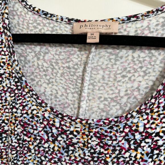 PHILOSOPHY ARTSY ART TO WEAR MULTI COLOR HIGH LOW HALF SLEEVE STRETCH TUNIC TOP - Picture 2 of 9